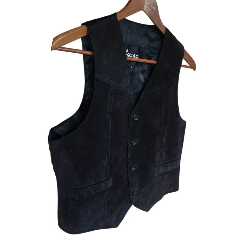 Unisex Vintage WILSONS SUEDE & LEATHER Black Leather Vest sz S